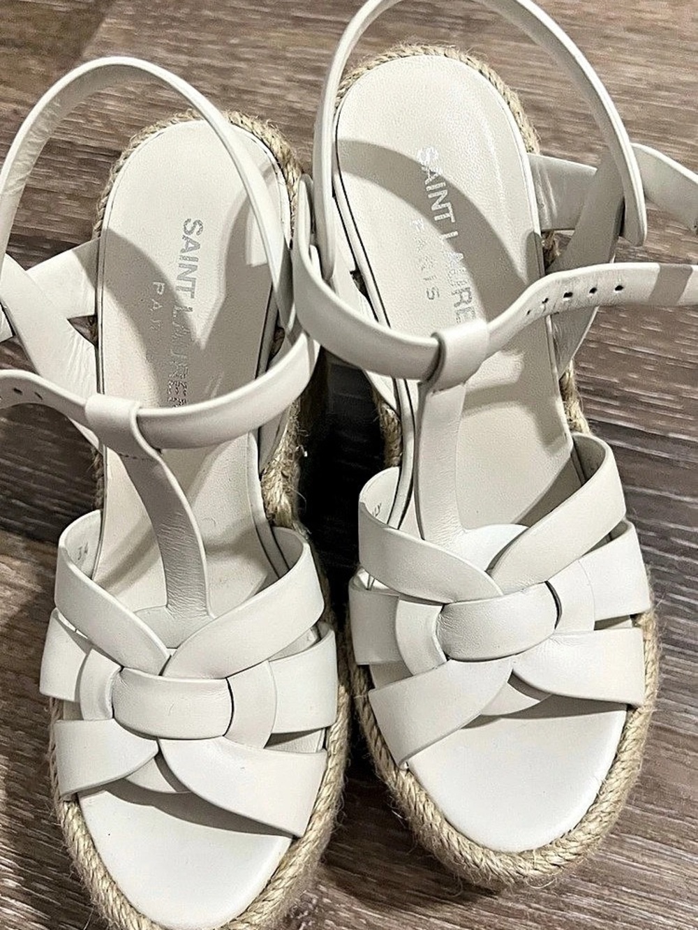 Saint Laurent Tribute Espadrille Wedge Sandals White